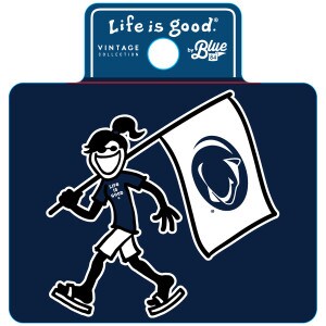 Life is Good decal figure holding flag with Penn State Athletic Logo